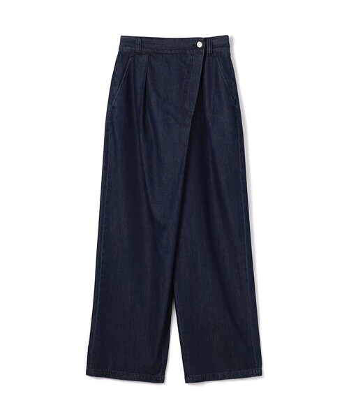 コットンセルロースデニム アシンメトリータックパンツ（デニムパンツ