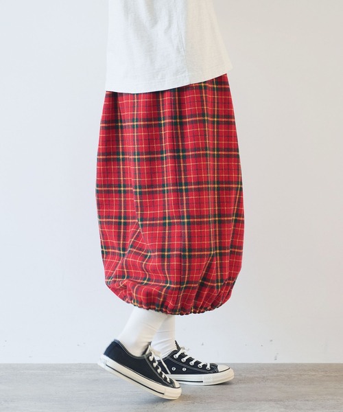 bulle de savon（ビュルデサボン）の「Recycle CHECK バルーンスカート（スカート・レディース・レッド・FREE）」の4枚目の写真