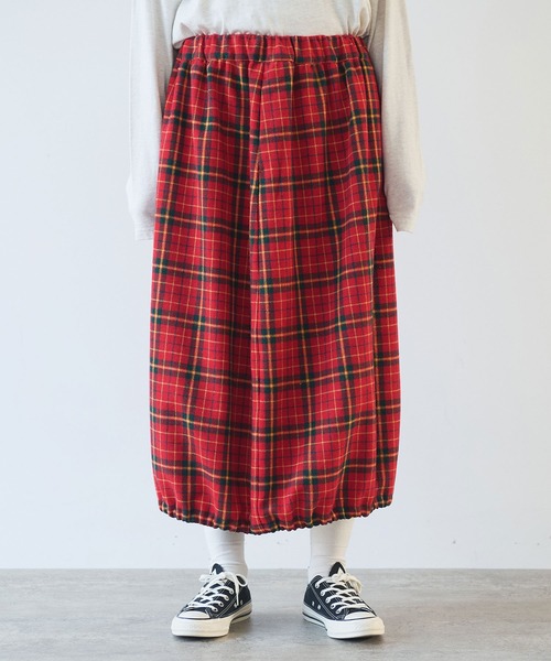 bulle de savon（ビュルデサボン）の「Recycle CHECK バルーンスカート（スカート・レディース・レッド・FREE）」の2枚目の写真