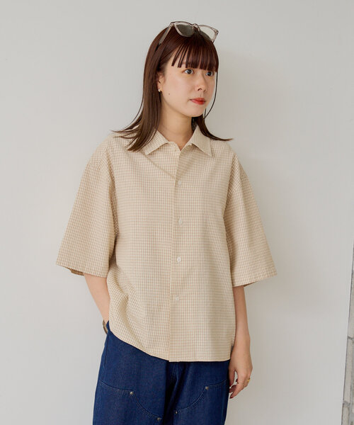 WHIMSIC（ウィムジック）の「*【WHIMSIC】ショートレングスチェックシャツ（シャツ/ブラウス・レディース・ブラック/ライトベージュ/ブルー・FREE）」の13枚目の写真