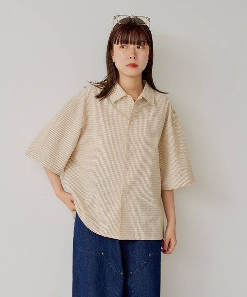 WHIMSIC（ウィムジック）の「*【WHIMSIC】ショートレングスチェックシャツ（シャツ/ブラウス・レディース・ブラック/ライトベージュ/ブルー・FREE）」の14枚目の写真