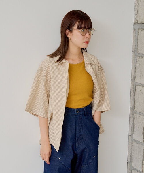 WHIMSIC（ウィムジック）の「*【WHIMSIC】ショートレングスチェックシャツ（シャツ/ブラウス・レディース・ブラック/ライトベージュ/ブルー・FREE）」の16枚目の写真