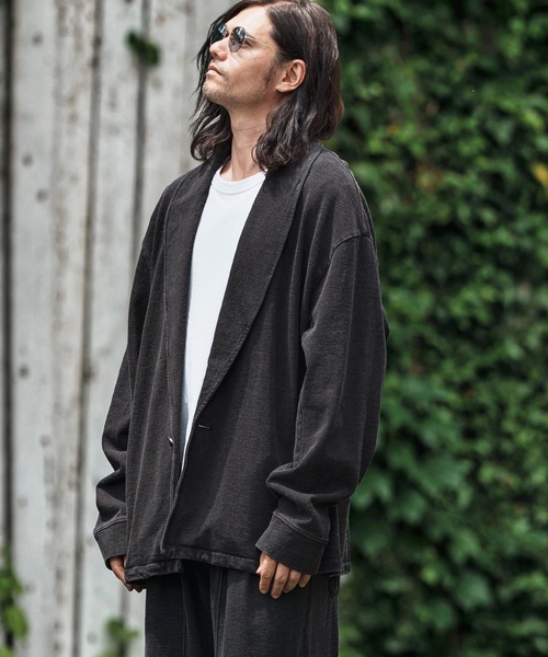 mj10836- Heavy Weight Indigo Sweat One Button Shawl Collar Jacket