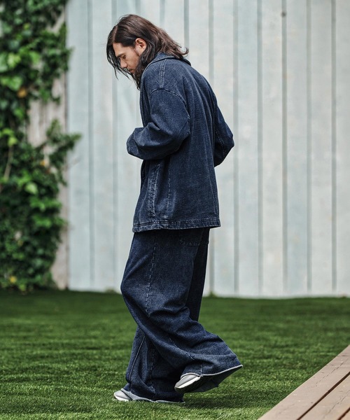 mj10836- Heavy Weight Indigo Sweat One Button Shawl Collar Jacket