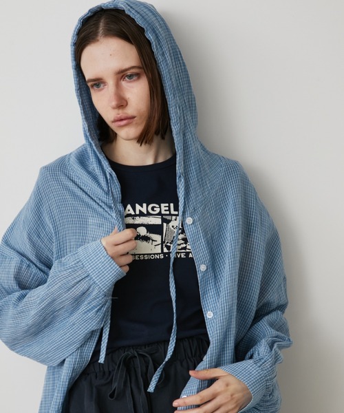 Auntie Rosa Holiday（アンティローザホリデー）の「オーバーサイズチェックフーディシャツ（シャツ/ブラウス・レディース・ブルー/ブラック/アイボリー・FREE）」の3枚目の写真