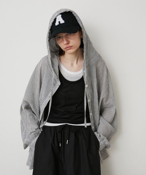 Auntie Rosa Holiday（アンティローザホリデー）の「オーバーサイズチェックフーディシャツ（シャツ/ブラウス・レディース・ブルー/ブラック/アイボリー・FREE）」の19枚目の写真