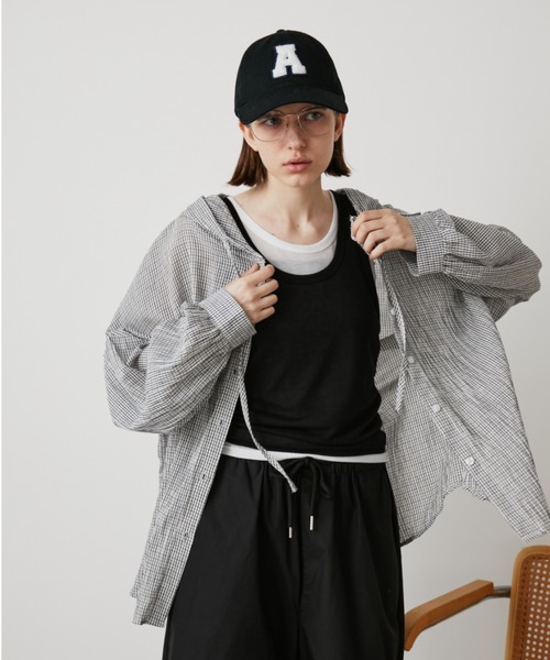 Auntie Rosa Holiday（アンティローザホリデー）の「オーバーサイズチェックフーディシャツ（シャツ/ブラウス・レディース・ブルー/ブラック/アイボリー・FREE）」の17枚目の写真