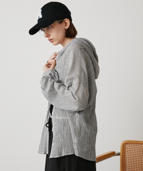 Auntie Rosa Holiday（アンティローザホリデー）の「オーバーサイズチェックフーディシャツ（シャツ/ブラウス・レディース・ブルー/ブラック/アイボリー・FREE）」の20枚目の写真