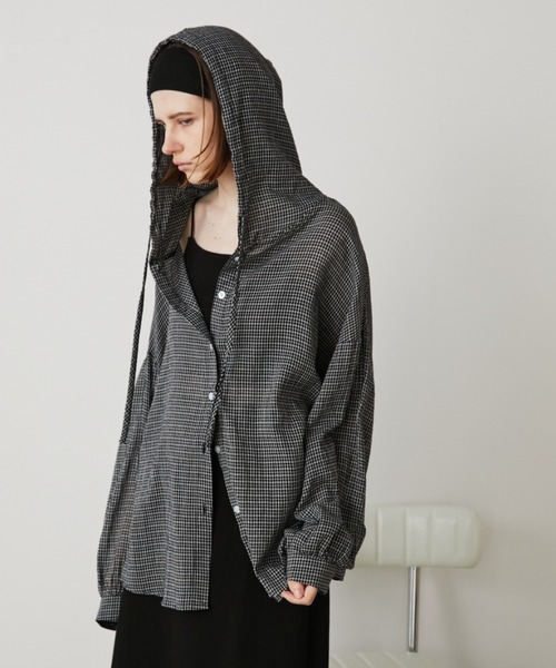 Auntie Rosa Holiday（アンティローザホリデー）の「オーバーサイズチェックフーディシャツ（シャツ/ブラウス・レディース・ブルー/ブラック/アイボリー・FREE）」の7枚目の写真