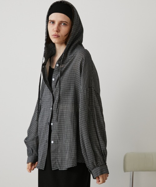 Auntie Rosa Holiday（アンティローザホリデー）の「オーバーサイズチェックフーディシャツ（シャツ/ブラウス・レディース・ブルー/ブラック/アイボリー・FREE）」の8枚目の写真