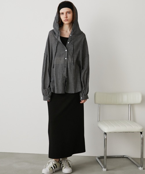 Auntie Rosa Holiday（アンティローザホリデー）の「オーバーサイズチェックフーディシャツ（シャツ/ブラウス・レディース・ブルー/ブラック/アイボリー・FREE）」の11枚目の写真