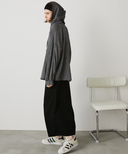 Auntie Rosa Holiday（アンティローザホリデー）の「オーバーサイズチェックフーディシャツ（シャツ/ブラウス・レディース・ブルー/ブラック/アイボリー・FREE）」の13枚目の写真