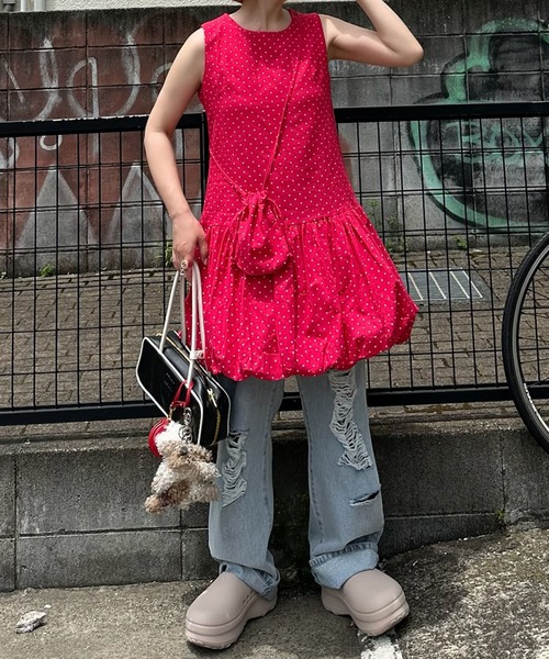 Alley Tokyo（アリートーキョー）の「ミニポシェット付きドットワンピ（ワンピース・レディース・レッド/オフホワイト/ネイビー・F）」の3枚目の写真