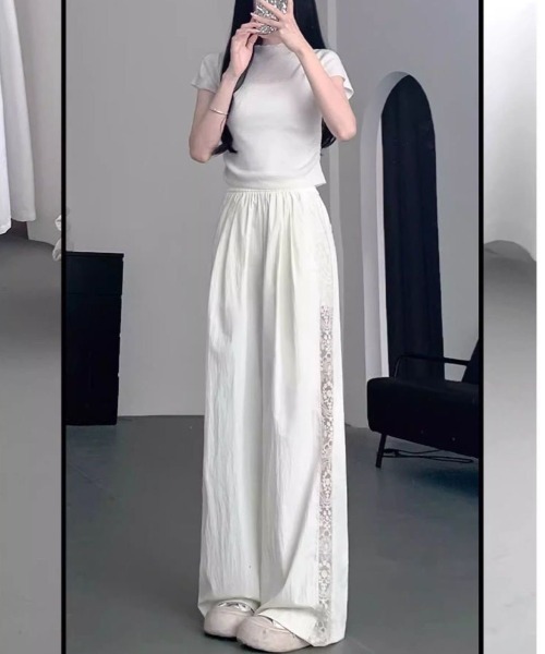 LADY LIKE(レディライク)の「サイドレースワイドイージーパンツ(その他パンツ・レディース・アイボリー/ブラック/チャコールグレー・M)」の6枚目の写真
