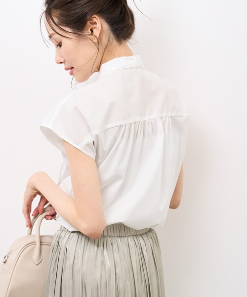 ROPE' PICNIC(ロペピクニック)の「【防シワ】リボンフレンチスリーブシャツ(シャツ/ブラウス・レディース・ブルー/オフホワイト/サックスブルー/イエロー・38)」の12枚目の写真