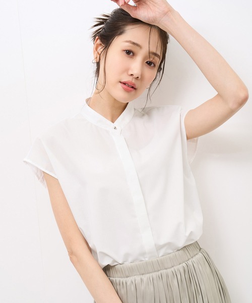 ROPE' PICNIC(ロペピクニック)の「【防シワ】リボンフレンチスリーブシャツ(シャツ/ブラウス・レディース・ブルー/オフホワイト/サックスブルー/イエロー・38)」の14枚目の写真
