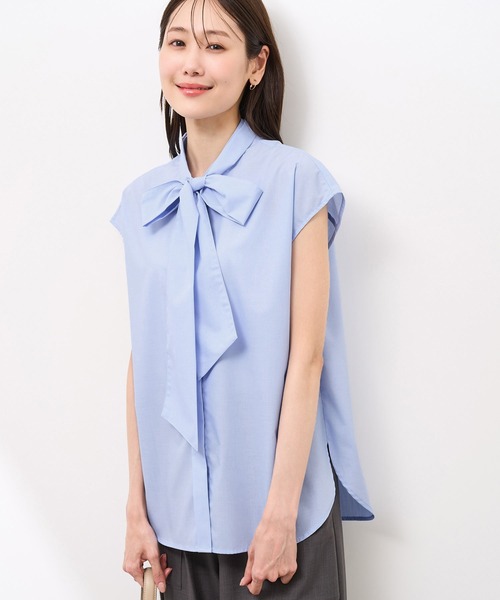 ROPE' PICNIC(ロペピクニック)の「【防シワ】リボンフレンチスリーブシャツ(シャツ/ブラウス・レディース・ブルー/オフホワイト/サックスブルー/イエロー・38)」の21枚目の写真
