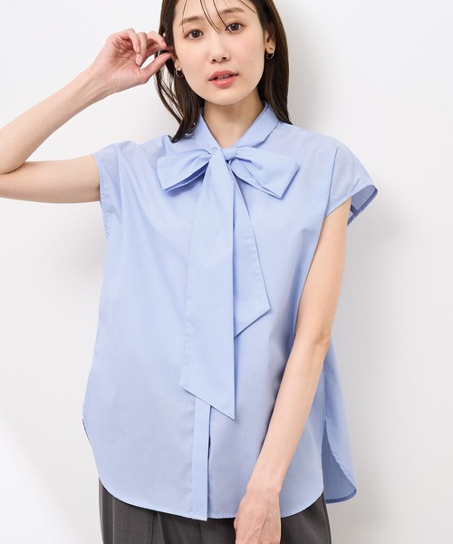 ROPE' PICNIC(ロペピクニック)の「【防シワ】リボンフレンチスリーブシャツ(シャツ/ブラウス・レディース・ブルー/オフホワイト/サックスブルー/イエロー・38)」の22枚目の写真