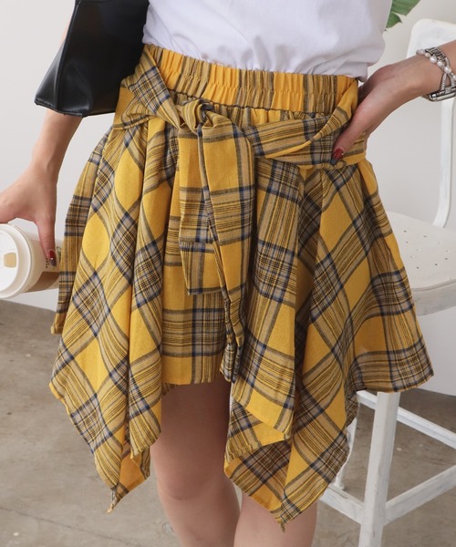 アシンメトリーデザイン チェックスカート（スカート