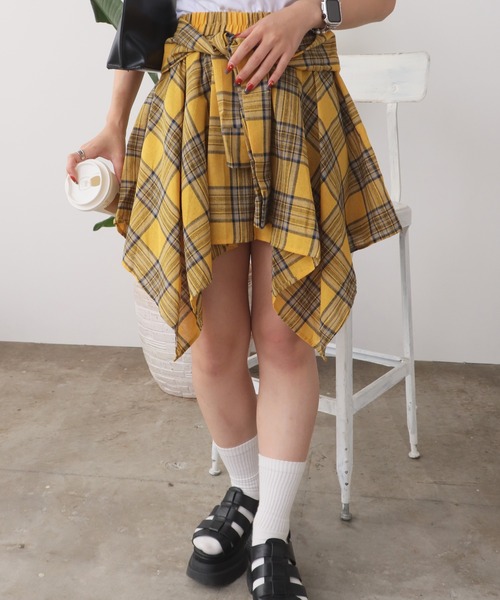 ROOPTOKYO（ループトウキョウ）の「アシンメトリーデザイン チェックスカート（スカート・レディース・チャコール/ベージュ/イエロー/ブルー/ブラック/ホワイト×ブラック/ブラック系その他・FREE）」の18枚目の写真