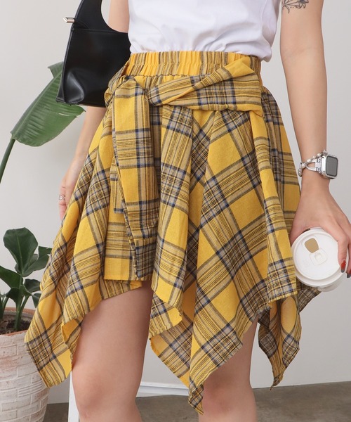 ROOPTOKYO（ループトウキョウ）の「アシンメトリーデザイン チェックスカート（スカート・レディース・チャコール/ベージュ/イエロー/ブルー/ブラック/ホワイト×ブラック/ブラック系その他・FREE）」の19枚目の写真
