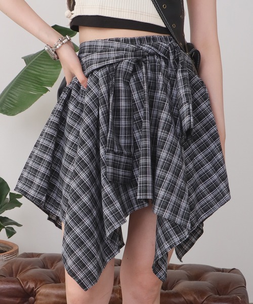 セール】アシンメトリーデザイン チェックスカート（スカート
