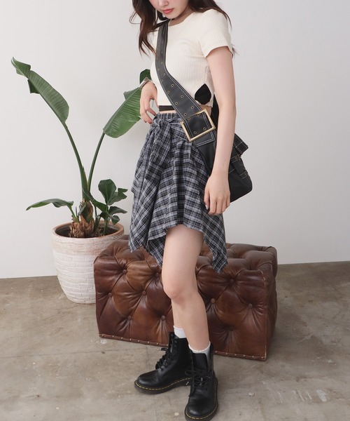 セール】アシンメトリーデザイン チェックスカート（スカート