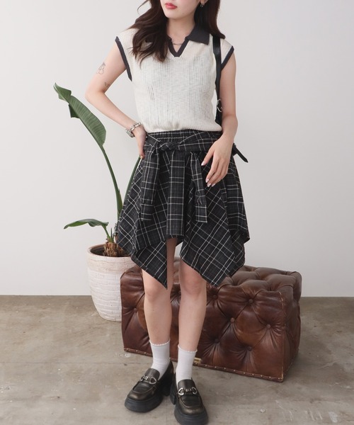 アシンメトリーデザイン チェックスカート（スカート