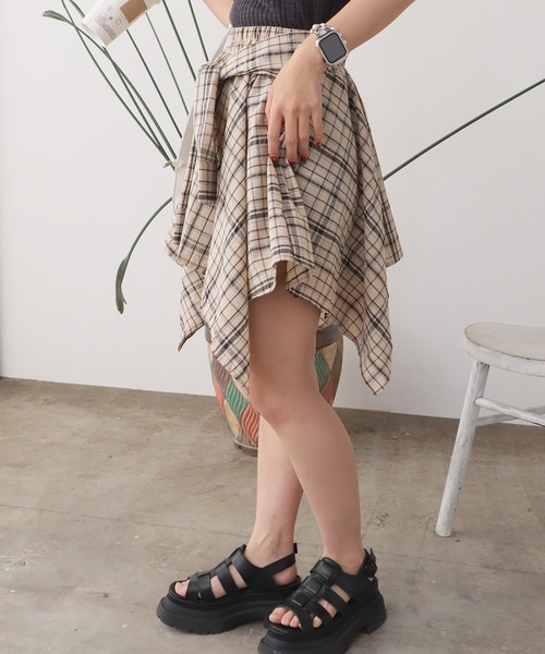 セール】アシンメトリーデザイン チェックスカート（スカート