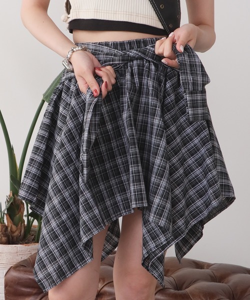 ジュンヤワタナベ　ギャルソン　チェック　アシンメトリー　スカート アシンメトリースカート ジュンヤワタナベ ギャルソン チェック