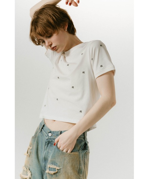 Knuth Marf（クヌースマーフ）の「K motif mini T shirt（Tシャツ/カットソー・レディース・ホワイト/ネイビー・FREE）」の7枚目の写真