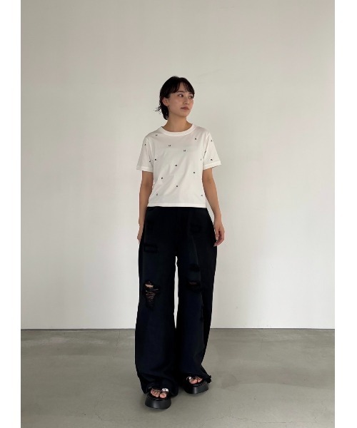 Knuth Marf（クヌースマーフ）の「K motif mini T shirt（Tシャツ/カットソー・レディース・ホワイト/ネイビー・FREE）」の17枚目の写真