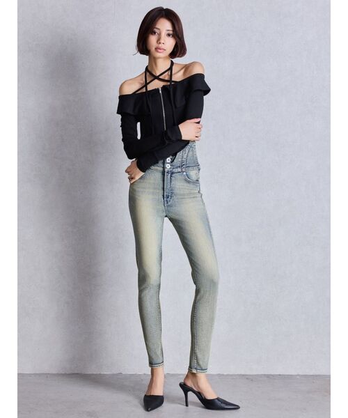 GYDA（ジェイダ）の「フロントZIPクロスチョーカーショートトップス（Tシャツ/カットソー・レディース・オフホワイト/ブラック/カーキ・FREE）」の12枚目の写真