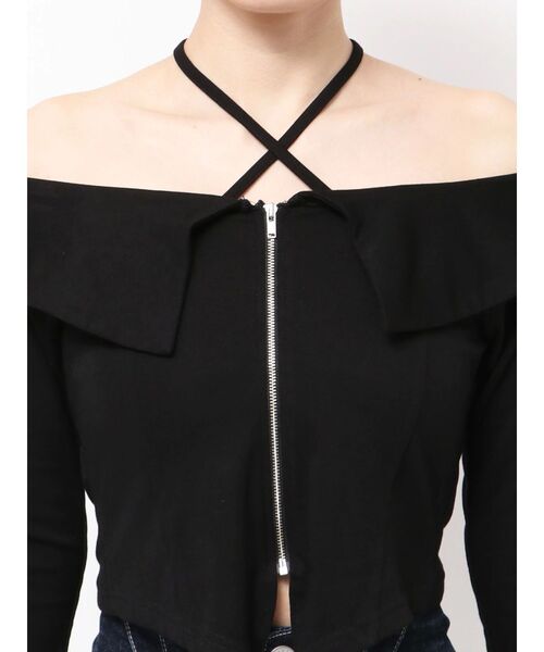 GYDA（ジェイダ）の「フロントZIPクロスチョーカーショートトップス（Tシャツ/カットソー・レディース・オフホワイト/ブラック/カーキ・FREE）」の20枚目の写真