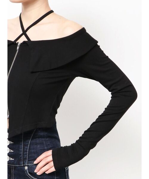 GYDA（ジェイダ）の「フロントZIPクロスチョーカーショートトップス（Tシャツ/カットソー・レディース・オフホワイト/ブラック/カーキ・FREE）」の21枚目の写真