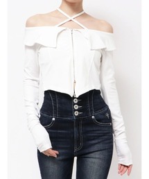 GYDA | フロントZIPクロスチョーカーショートトップス(Tシャツ/カットソー)