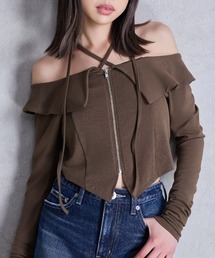 GYDA | フロントZIPクロスチョーカーショートトップス(Tシャツ/カットソー)