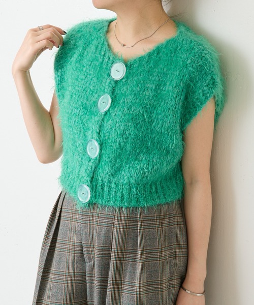 TRICOTS JEAN MARC(トリコットジーンマルク)の「TRICOTS JEAN MARC/COLLAGE別注/ニットベスト(ニット/セーター・レディース・ダークブラウン/グリーン・FREE)」の2枚目の写真