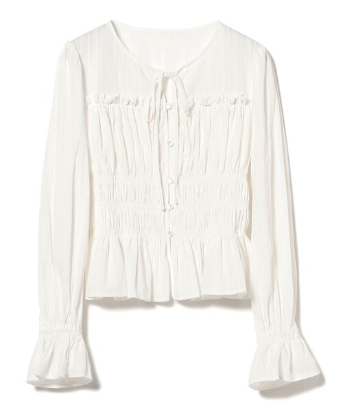 Ray BEAMS（レイビームス）の「シャーリング リボン クルーネック ブラウス（シャツ/ブラウス・レディース・ホワイト/ブラック・ONE SIZE）」の16枚目の写真