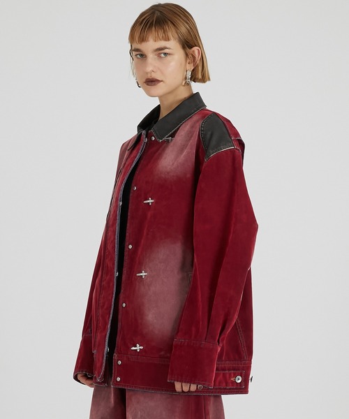 PRANK PROJECT(プランクプロジェクト)の「フロッキーデニムジャケット / Flocky Denim Jacket(デニムジャケット・レディース・レッド/キャメル/ネイビー・FREE)」の8枚目の写真