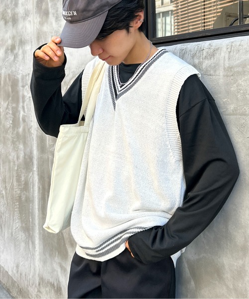 link lot(リンクロット)の「クレイジーパターンプレッピーVネックニットベスト(ベスト・メンズ・ホワイト/グレー/ブラック・F)」の12枚目の写真
