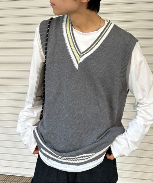 link lot(リンクロット)の「クレイジーパターンプレッピーVネックニットベスト(ベスト・メンズ・ホワイト/グレー/ブラック・F)」の20枚目の写真