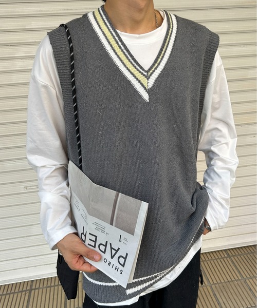link lot(リンクロット)の「クレイジーパターンプレッピーVネックニットベスト(ベスト・メンズ・ホワイト/グレー/ブラック・F)」の21枚目の写真