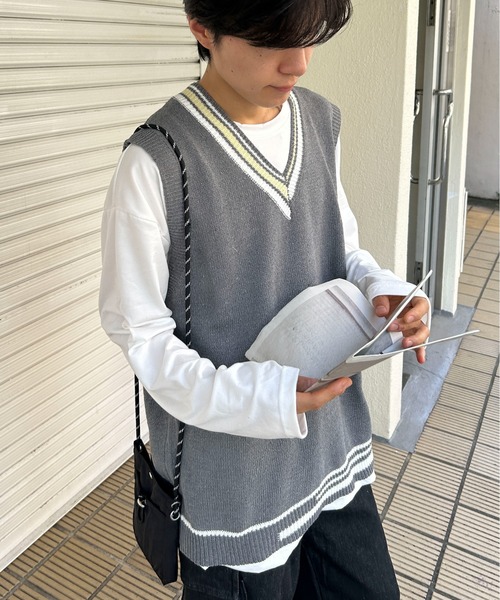 link lot(リンクロット)の「クレイジーパターンプレッピーVネックニットベスト(ベスト・メンズ・ホワイト/グレー/ブラック・F)」の22枚目の写真