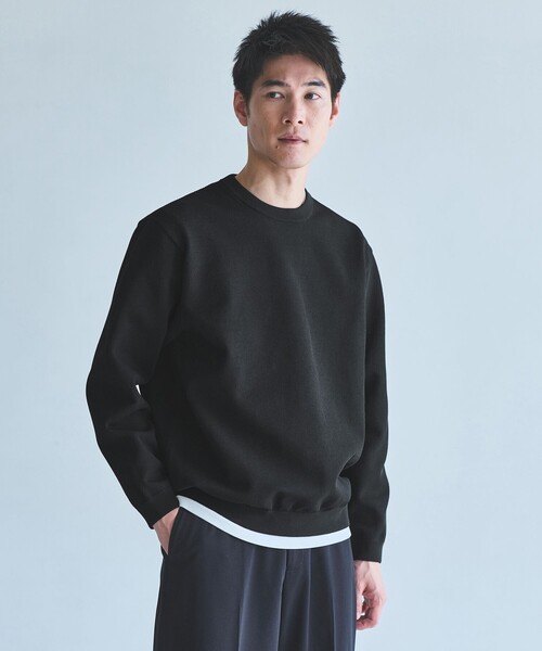 green label relaxing（グリーンレーベルリラクシング）の「ポリエステル タック編み クルーネック 長袖 ニット（ニット/セーター・メンズ・ブラック/ライトグレー/ダークブラウン・S/M/L/XL）」の5枚目の写真