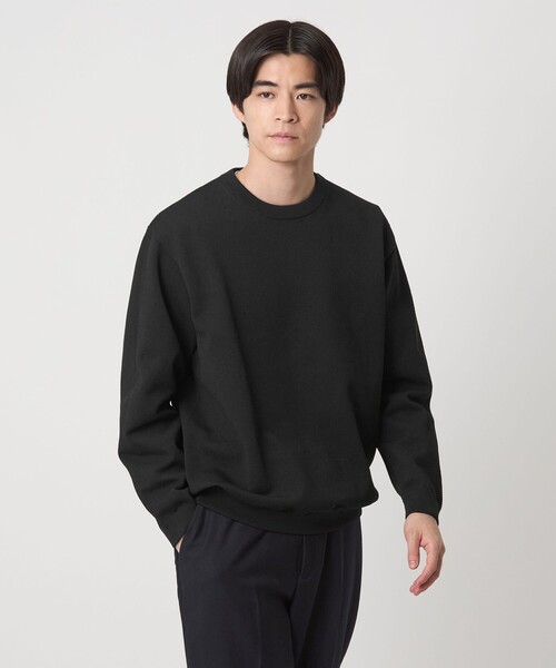green label relaxing（グリーンレーベルリラクシング）の「ポリエステル タック編み クルーネック 長袖 ニット（ニット/セーター・メンズ・ブラック/ライトグレー/ダークブラウン・S/M/L/XL）」の8枚目の写真