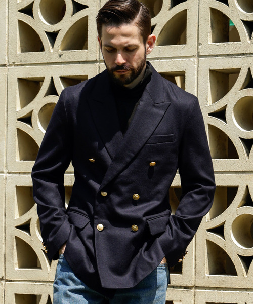 MR.OLIVE（ミスターオリーブ）の「MR.OLIVE ミスターオリーブ / PREMIUM WOOL SAXONY BOUBLE BREASTED BLAZER プレミアムウールサキソニーブレザー / M253121（テーラードジャケット・メンズ・ネイビー・SMALL/MEDIUM/LARGE）」の4枚目の写真