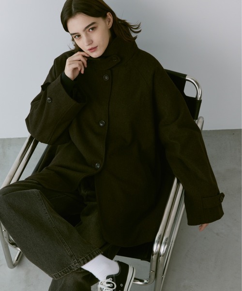 flaner(フラネ)の「Loose soutien collar middle coat / ルーズステンカラーミドルコート(ステンカラーコート・レディース・ブラック/ダークブラウン・LARGE/MEDIUM)」の19枚目の写真