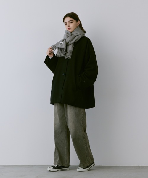 flaner(フラネ)の「Loose soutien collar middle coat / ルーズステンカラーミドルコート(ステンカラーコート・レディース・ブラック/ダークブラウン・LARGE/MEDIUM)」の7枚目の写真