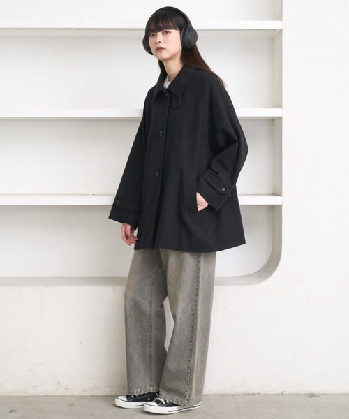 flaner ルーズステンカラーミドルコート M ブラック Loose soutien collar middle coat / ルーズステンカラーミドルコート